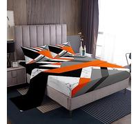 Burnt Orange Grey Geometric Bed Sheets Double Patchwork Gray Geometry Triangle Stripe Sheet Set Black White Marble Bedding Sheets for Kids Adults,Simple Line Fitted Sheet + Flat Sheet + 2 Pillow Cases