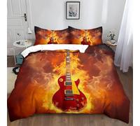 Burnt Orange King Size Duvet Cover Sets Guitar Bedding Soft Breathable Microfiber 3D Quilt Covers 220x230 cm with Zipper Closure and 2 Pillowcases b-2832