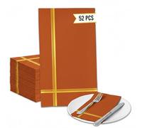 Burnt Orange Napkins Disposable - Set of 52 Paper Dinner Napkin For Wedding with Gold Trim, Perfect for Wedding Reception Parties and Events - Orange Napkins For Halloween and Thanksgiving Decorations