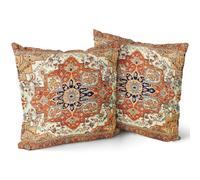 Burnt Orange Navy Blue Aztec Vintage Bohemian Pillow Covers 20x20 Inch Terracotta Boho Flower Rug Oriental Carpet Pillow Cases Set of 2 Antique Tapestry Rustic Throw Pillows For Cushion Couch Outdoor