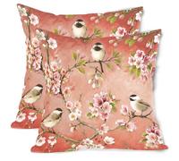 Burnt Orange Pillow Covers 18x18 Inch Set of 2 Spring Pink Flower Throw Pillow Covers Chinoiserie Decor Outdoor Pillowcase Cotton Linen Cushion Cover for Sofa Couch Home Bedroom Indoor Outdoor Party