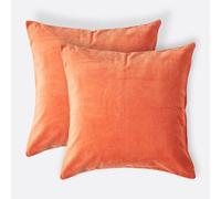 HOMESCAPES Set of 2 Burnt Orange Velvet Cushion Covers Super Soft Cotton Velvet Luxury Square Scatter Cushions Plain Accent Pair of Throw Pillows for Sofa and Bed Decoration, 40 x 40cm