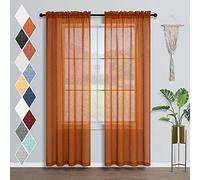 Burnt Orange Sheer Curtains 84 Inch Length For Bedroom 2 Panels Pumpkin Thanksgiving Day Rod Pocket Bohemian Semi Sheer Curtain Rustic Light Filtering Boho Curtains For Living Room 84 Inches Long