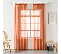 Burnt Orange Sheer Curtains & Drapes 90 Inches Long Pinch Pleat Thin Linen