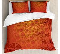 Burnt Orange Super King Size Duvet Cover Sets Chinese Pattern Bedding Soft Microfiber Duvet Cover Super King 260x220 cm 3D Quilt Cover with Zipper Closure and 2 Pillowcases b.8576