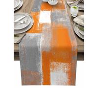 Burnt Orange Table Runner 70 Inch Long Fall Orange and Gray Modern Dinner Runners Farmhouse Dresser Scarf Grey Abstract Art Non-Slip Runners for Dining Table Holiday Parties Banquet
