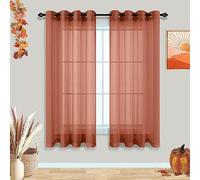 Burnt Orange Terracotta Sheer Curtains 45 Inch Length for Kitchen Bathroom Window Set 2 Panels Grommet Bohemian Fall Autumn Boho Short Curtains for Small Windows Basement Bedroom 45 Inches Long Rust
