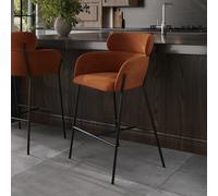 Burnt Orange Velvet Curved Kitchen Stool with Back - Isla