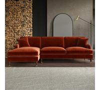 Burnt Orange Velvet Left Hand Facing 4 Seater Chaise Corner Sofa - Payton