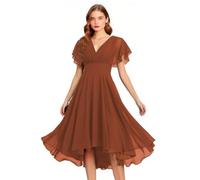 Burnt Orange Women's Flutter Sleeve Short Chiffon Bridesmaid Dresses V Neck Pleated A-Line Beach Cocktail Formal Evening Party Gown 20 Plus