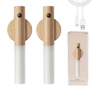 BURNTOP Motion Sensor Night Light Portable Battery Lamp Removable Magnetic Wireless Wall Lights Indoor Rechargeable Wall Lamp Bedroom Corridor Staircase Automatic Sensing Lamp(White Ash Wood 2PS)