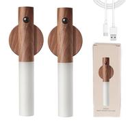 BURNTOP Motion Sensor Night Light Portable Battery Powered Removable Magnetic Wireless Wall Light Indoor Rechargeable Bedroom Corridor Staircase Automatic Sensing (Walnut Wood 2PS)