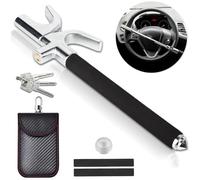 BURNTOP Steering Wheel Lock Heavy Duty with 3 Laser Keys + RFID Car Key Signal Blocker Pouch - Fit for All Makes and Models Truck SUV Van Car