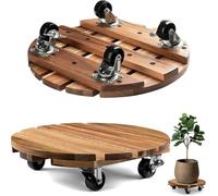 BURNTROP 2 Pack Wooden Plant Stands with Wheels, Outdoor & Indoor, Heavy Duty Rollers with Brakes