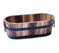 Burntwood Barrel Planter 39CM Oval Wooden Container Bucket Planter Pots (39CM Oval Wooden Planter)
