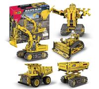 Buroku - 5-in-1 Programmable Robotic Excavator to Assemble | 555 Building Blocks, STEM Engineering Vehicle with Motor and Remote Control, Educational Toy for Children