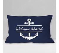Burosev Welcome Aboard Soft Throw Pillow Cover, Navy Blue Boat Anchor Decorative Pillowcase, Nautical Sailing Farmhouse Decor Decorations for Home Bedroom Sofa Couch Living Room(12 x 20 Inch)