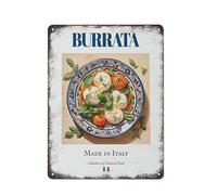 Burrata on Maiolica Tile Plate Traditional Italian Food Wall Art Kitchen Cafe Metal Tin Sign Plaque Poster Vintage Room Gift Aluminium Creative Novelty Unique Funny Decor 8x12 Inch