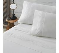 Burrito Blanco Set of Embroidered Cotton Sheets 200 Thread Count 135 cm White