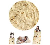 Burrito Blanket 180cm Double Sided Tortilla, Giant Round Novelty Taco Wrap Warm Blankets Soft Comfort Flanel Realistic Stuffed