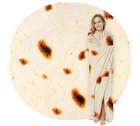 Burrito Tortilla Throw Blanket, 2.0 Double Sided Burritos Taco Tortilla Wrap Blankets for Adults Kids, Giant Funny Realistic Food Blankets, Soft Round Throw Blanket (Dark Yellow, 90in)
