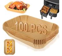 BURRSJ 100pcs Air Fryer Liners for Ninja Dual AF300UK/AF400UK - Disposable Parchment Paper Sheets Compatible with Salter, Tower, Breville Dual Zone Fryers | Non-Stick, Greaseproof