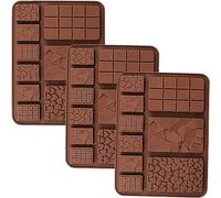 BURRSJ 3 Pack Silicone Chocolate Moulds Break-Apart Waffle, Heart & Square | Food Grade, Non-Stick | Protein Bar, Candy & Baking Moulds | Dishwasher Safe, Reusable