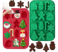 BURRSJ Christmas Chocolate Molds 2 Pack - 14 Cavity Santa Snowman Tree Gingerbread Man Xmas Theme Shaped Silicone Baking Molds for Candy, Gummy, Jello, Ice Cubes, Wax Melts -