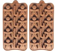 Burrsj Gingerbread Man and Candy Cane Silicone Mould 2PCS-12 Cavity Cake Icing Chocolate Candy Mold