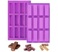 BURRSJ Large Rectangle Silicone Granola Bars Mold 2PCS-12 Cavity Reusable Chocolate & Energy Bar Molds for Baking, Cheesecake, Pudding Cake Dishwasher Safe, Non-Stick & BPA-Free Baking Tools (2 Pack)