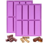 BURRSJ Large Rectangle Silicone Granola Bars Mold 2PCS-8 Cavity Reusable Chocolate & Energy Bar Molds for Baking, Cheesecake, Pudding Cake Dishwasher Safe, Non-Stick & BPA-Free Baking Tools (2 Pack)