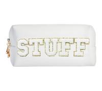 Burskit Preppy Patch Stuff Portable Makeup Bag Bulk Pu Leather Cosmetic Bag Waterproof Travel Organizer Zipper Pouch Storage Purse for Women Girls Gift, HZB-BS-STUFF, Burskit Preppy Patch Skin