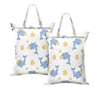 BURSTDDY 2 Pcs Travel Laundry Bag,Star Dolphin Dirty Clothes Organizer Waterproof Wet Dry Laundry Bags with Handle for Beach,Camping,Swimming,Gym