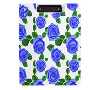 BURSTDDY A4 Clipboard Folder,Blue Roses Foldable Clipboard with Horizontal and Vertical Double Metal Clips 360 Degree Foldable Binder Clipboards for Office, School, Home Organization