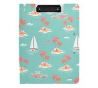 BURSTDDY A4 Clipboard Folder,Tropical Islands Foldable Clipboard with Horizontal and Vertical Double Metal Clips 360 Degree Foldable Binder Clipboards for Office, School, Home Organization