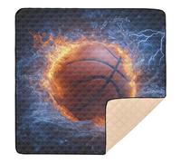 BURSTDDY Basketball Water Fire Baby Play Mats for Floor,50x50in Playpen Mat Non-Slip & Machine Washable Activity Playmat for Babies, Toddlers & Infants