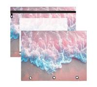 BURSTDDY Beach Pencil Pouch for 3 Ring Binder,2 Pack Pencil Case with Zipper Clear Window Pencil Bag for Office School College Supplies