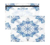 BURSTDDY Beautiful Snowflakes Pencil Pouch for 3 Ring Binder,2 Pack Pencil Case with Zipper Clear Window Pencil Bag for Office School College Supplies