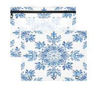 BURSTDDY Beautiful Snowflakes Pencil Pouch for 3 Ring Binder,2 Pack Pencil Case with Zipper Clear Window Pencil Bag for Office School College Supplies