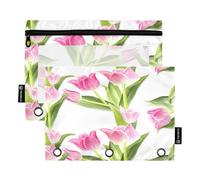 BURSTDDY Beautiful Tulip Pencil Pouch for 3 Ring Binder,2 Packs with Clear Window Pencil Bags with Zipper Pencil Box Pencil Case or School Office Writing Utensils