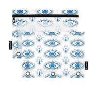 BURSTDDY Blue Eyes Pencil Pouch for 3 Ring Binder,2 Packs with Clear Window Pencil Bags with Zipper Pencil Box Pencil Case or School Office Writing Utensils