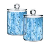 BURSTDDY Blue Leopard Print Qtip Holder Dispenser with Lid,Clear Plastic Apothecary Jars Cotton Swabs Cans Bathroom Storage Canister for Cotton Ball, Cotton Swab 4 Pack
