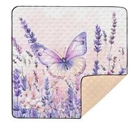 BURSTDDY Butterfly and Lavender Baby Play Mats for Floor,50x50in Playpen Mat Non-Slip & Machine Washable Activity Playmat for Babies, Toddlers & Infants