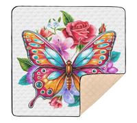 BURSTDDY Butterfly Flower Baby Play Mats for Floor,50x50in Playpen Mat Non-Slip & Machine Washable Activity Playmat for Babies, Toddlers & Infants