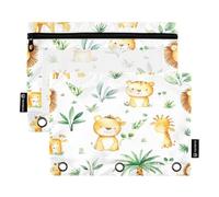 BURSTDDY Cartoon Animals Pencil Pouch for 3 Ring Binder,2 Packs with Clear Window Pencil Bags with Zipper Pencil Box Pencil Case or School Office Writing Utensils