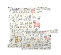 BURSTDDY Cartoon Animals Wet Dry Bag 2pcs,Waterproof Washable Cloth Diapers Travel Bags with Zippered Pockets for Travel,Baby Diapers, Yoga,Toiletries,Gym Bag