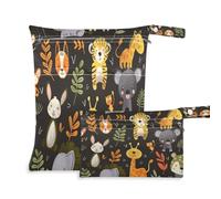 BURSTDDY Cartoon Animals Wet Dry Bag 2pcs,Waterproof Washable Cloth Diapers Travel Bags with Zippered Pockets for Travel,Baby Diapers, Yoga,Toiletries,Gym Bag