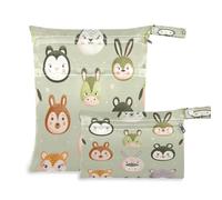 BURSTDDY Cartoon Animals Wet Dry Bag 2pcs,Waterproof Washable Cloth Diapers Travel Bags with Zippered Pockets for Travel,Baby Diapers, Yoga,Toiletries,Gym Bag