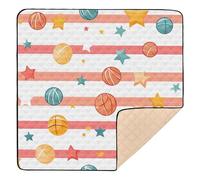 BURSTDDY Cartoon Colored Basketball Baby Play Mats for Floor,50x50in Playpen Mat Non-Slip & Machine Washable Activity Playmat for Babies, Toddlers & Infants