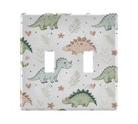 BURSTDDY Cartoon Dinosaur Light Switch Wall Plate,Size 2-Gang 4.48x4.56in Switch Plate for Decorator Receptacle Outlet and Switch